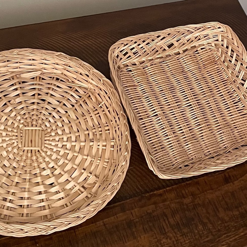 Boho wall basket decor light tan woven baskets (2)